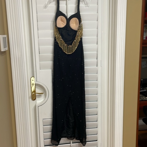 Landa size 10 100% Silk Black Gown accented with black and gold sequins. - Picture 5 of 8